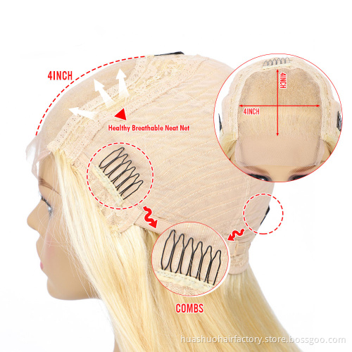 Cheap European Virgin Hair Blonde Brown Straight Wig Human Hair Wigs, Long Honey Ash Blonde 4*4 Closure Wig